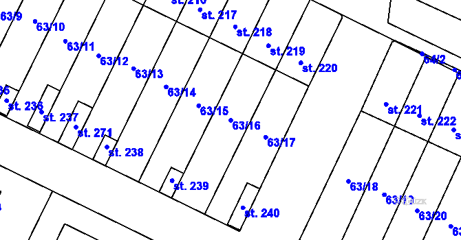 Parcela st. 63/16 v KÚ Nová Ves u Čížové, Katastrální mapa