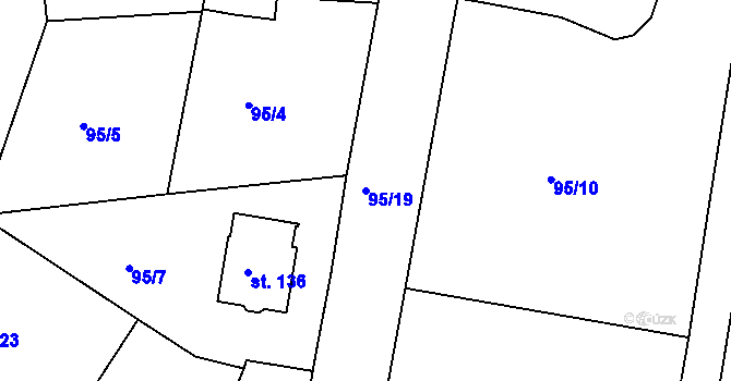 Parcela st. 95/19 v KÚ Zlivice, Katastrální mapa