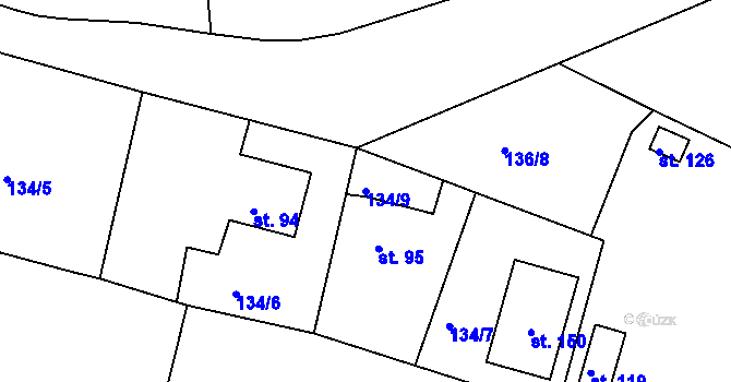 Parcela st. 134/9 v KÚ Zlivice, Katastrální mapa