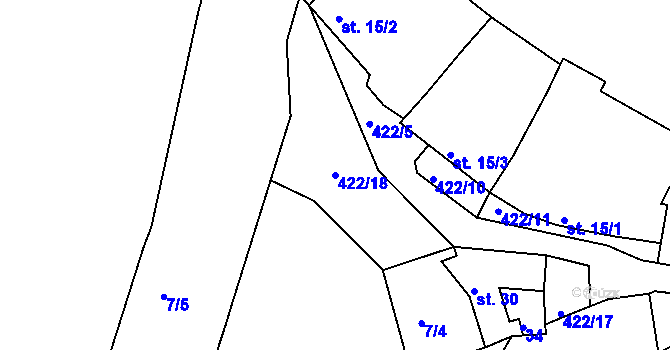 Parcela st. 422/18 v KÚ Zlivice, Katastrální mapa