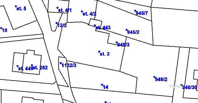 Parcela st. 3 v KÚ Čkyně, Katastrální mapa