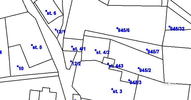 Parcela st. 4/2 v KÚ Čkyně, Katastrální mapa