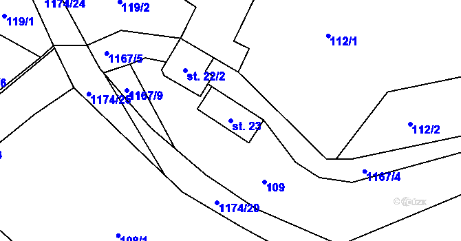 Parcela st. 23 v KÚ Čkyně, Katastrální mapa