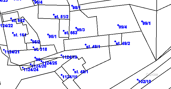 Parcela st. 49/1 v KÚ Čkyně, Katastrální mapa
