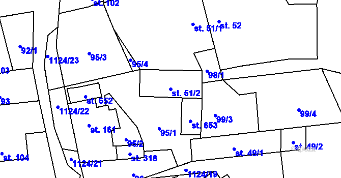 Parcela st. 51/2 v KÚ Čkyně, Katastrální mapa