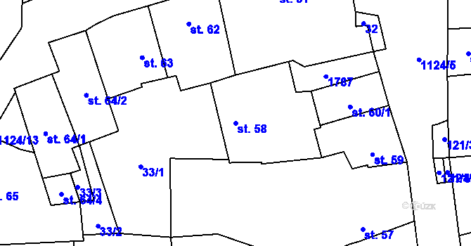 Parcela st. 58 v KÚ Čkyně, Katastrální mapa