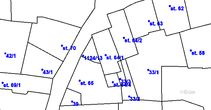 Parcela st. 64/1 v KÚ Čkyně, Katastrální mapa