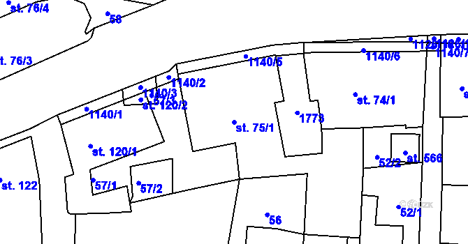 Parcela st. 75/1 v KÚ Čkyně, Katastrální mapa