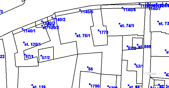 Parcela st. 75/2 v KÚ Čkyně, Katastrální mapa