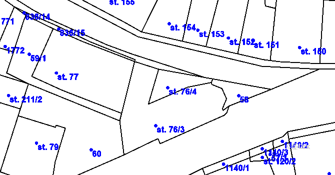 Parcela st. 76/4 v KÚ Čkyně, Katastrální mapa
