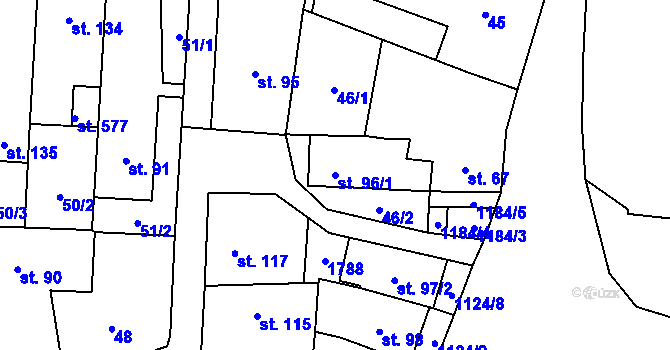 Parcela st. 96/1 v KÚ Čkyně, Katastrální mapa