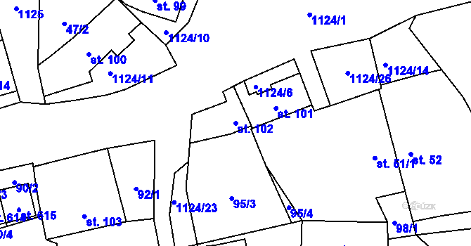 Parcela st. 102 v KÚ Čkyně, Katastrální mapa
