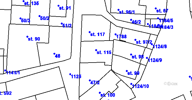 Parcela st. 115 v KÚ Čkyně, Katastrální mapa