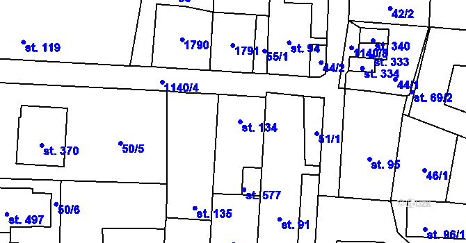 Parcela st. 134 v KÚ Čkyně, Katastrální mapa