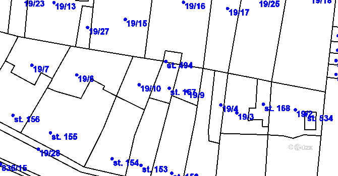 Parcela st. 167 v KÚ Čkyně, Katastrální mapa