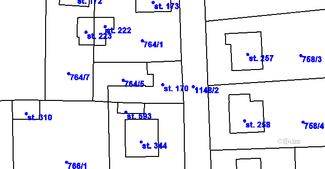 Parcela st. 170 v KÚ Čkyně, Katastrální mapa