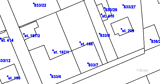 Parcela st. 186 v KÚ Čkyně, Katastrální mapa