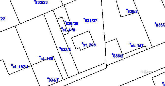 Parcela st. 209 v KÚ Čkyně, Katastrální mapa