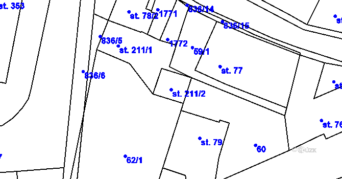 Parcela st. 211/2 v KÚ Čkyně, Katastrální mapa