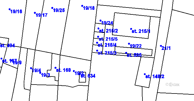 Parcela st. 215/3 v KÚ Čkyně, Katastrální mapa