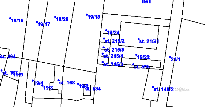 Parcela st. 215/4 v KÚ Čkyně, Katastrální mapa