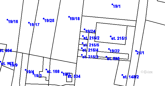Parcela st. 215/5 v KÚ Čkyně, Katastrální mapa