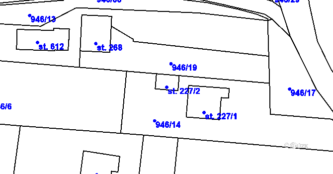 Parcela st. 227/2 v KÚ Čkyně, Katastrální mapa