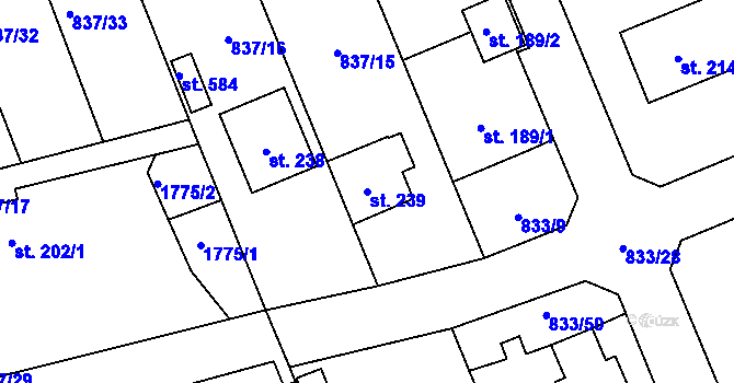 Parcela st. 239 v KÚ Čkyně, Katastrální mapa