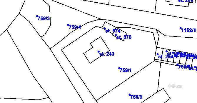 Parcela st. 243 v KÚ Čkyně, Katastrální mapa