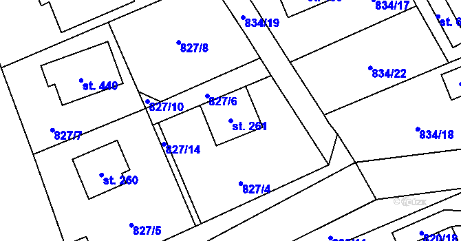 Parcela st. 261 v KÚ Čkyně, Katastrální mapa