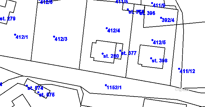 Parcela st. 280 v KÚ Čkyně, Katastrální mapa
