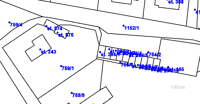 Parcela st. 294/1 v KÚ Čkyně, Katastrální mapa