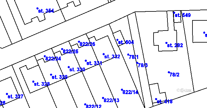 Parcela st. 332 v KÚ Čkyně, Katastrální mapa