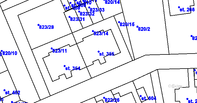 Parcela st. 355 v KÚ Čkyně, Katastrální mapa