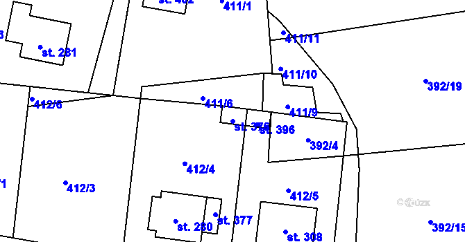 Parcela st. 376 v KÚ Čkyně, Katastrální mapa