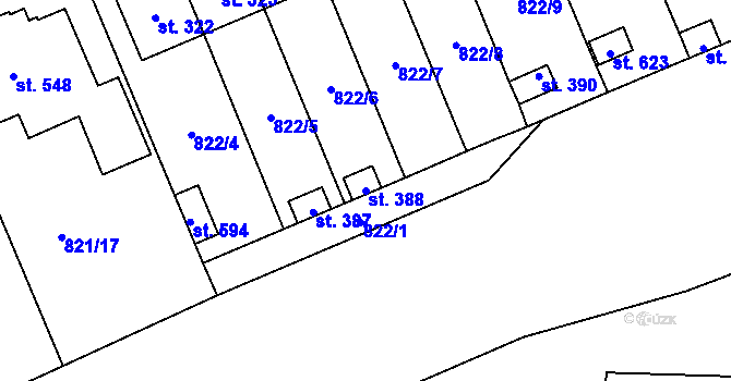 Parcela st. 388 v KÚ Čkyně, Katastrální mapa