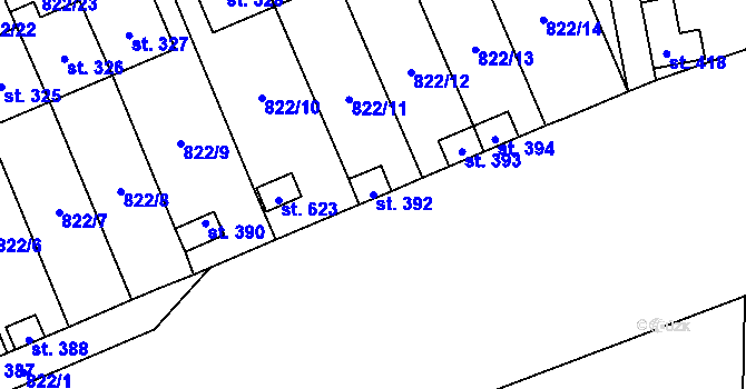 Parcela st. 392 v KÚ Čkyně, Katastrální mapa