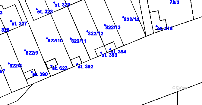 Parcela st. 393 v KÚ Čkyně, Katastrální mapa