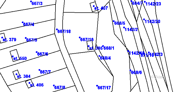 Parcela st. 395 v KÚ Čkyně, Katastrální mapa