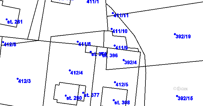 Parcela st. 396 v KÚ Čkyně, Katastrální mapa