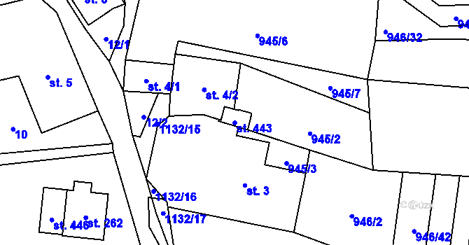 Parcela st. 443 v KÚ Čkyně, Katastrální mapa