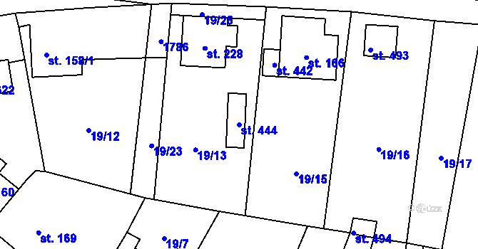 Parcela st. 444 v KÚ Čkyně, Katastrální mapa