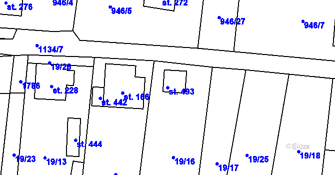 Parcela st. 493 v KÚ Čkyně, Katastrální mapa