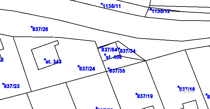 Parcela st. 498 v KÚ Čkyně, Katastrální mapa