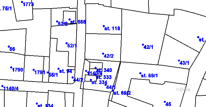 Parcela st. 42/2 v KÚ Čkyně, Katastrální mapa