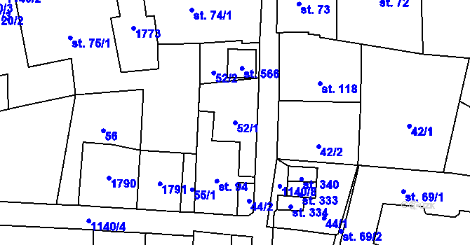 Parcela st. 52/1 v KÚ Čkyně, Katastrální mapa