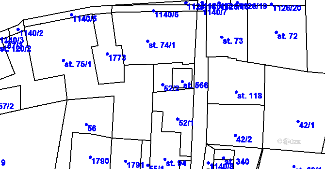 Parcela st. 52/2 v KÚ Čkyně, Katastrální mapa