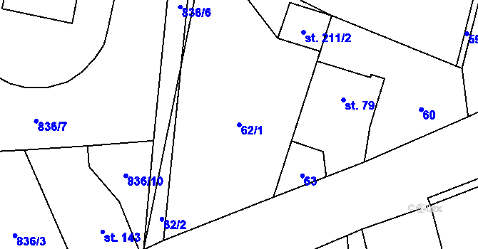 Parcela st. 62/1 v KÚ Čkyně, Katastrální mapa