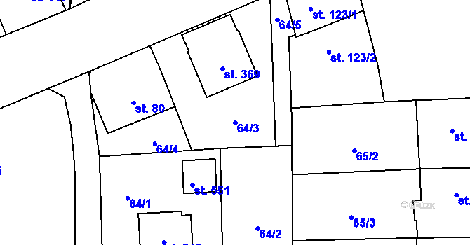 Parcela st. 64/3 v KÚ Čkyně, Katastrální mapa