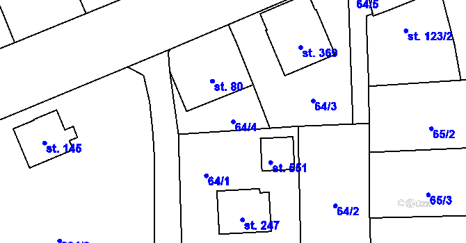 Parcela st. 64/4 v KÚ Čkyně, Katastrální mapa